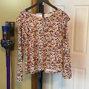 Time and Tru Long-Sleeve Floral Top in Burgundy and Mustard